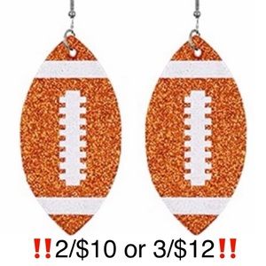 Orange Glitter Dangling Faux Leather Football Earrings